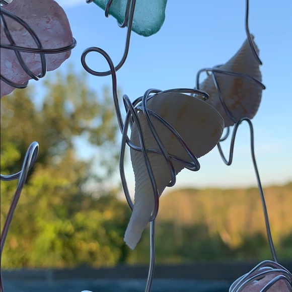 Beach sea glass seashells suncatcher wind chime #3 aqua amber pink blue clear - Picture 5 of 16
